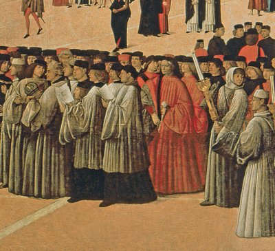 Prozession auf dem Markusplatz, Detail der Sänger von Gentile Bellini